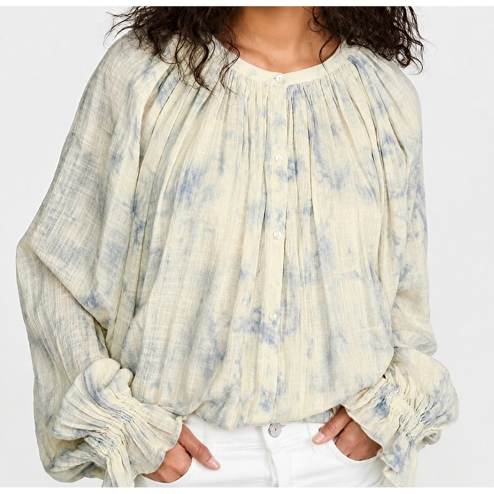 Mes Demoiselles Paris Voltige Top Button‎ Down Stretch Waist Blue Cream US M